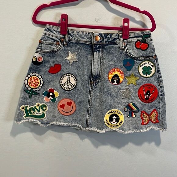 Alice + Olivia good high rise patch A-line denim skirt 29 - Picture 4 of 6